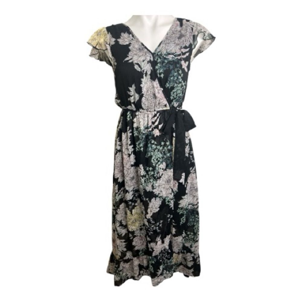 Band of Gypsies Black Floral Midi Dress